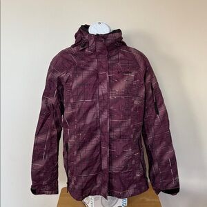 Columbia Interchangable Maroon Checkered Hooded Jacket Size Medium